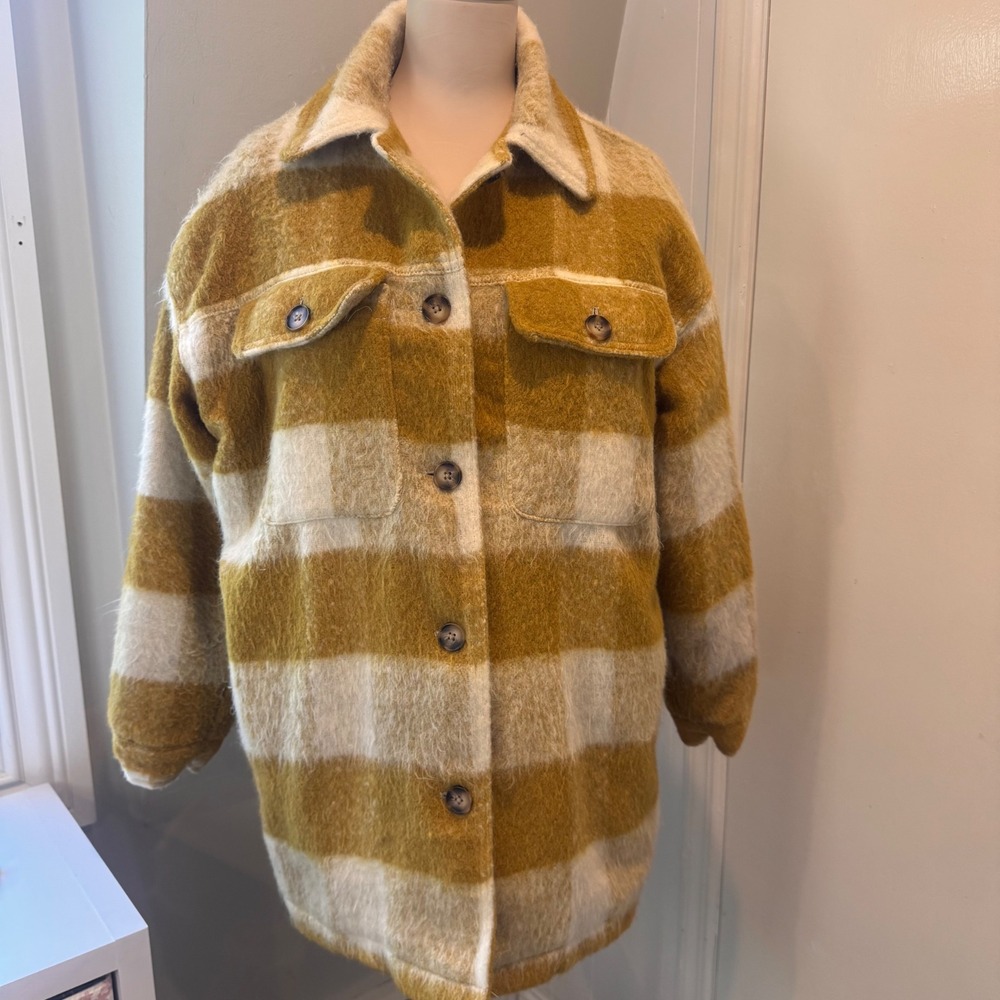 Universal Thread Mustard Yellow Plaid Flannel Shacket Shirt Jacket | Size M